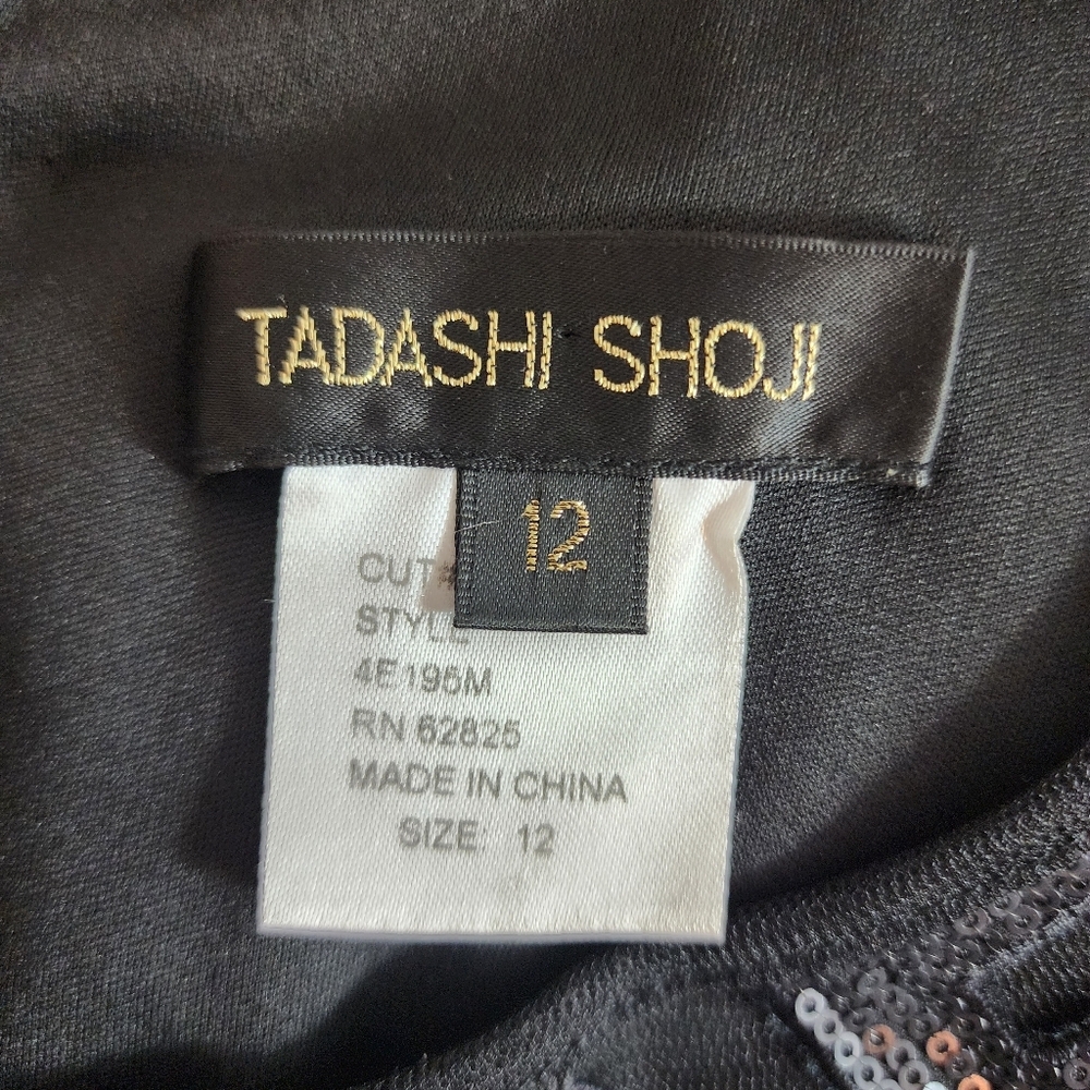 TADASHI SHOJI SEQUINS SLEEVELESS FORMAL DRESS SILK BLACK WOMENS SIZE 12 - Picture 3 of 10